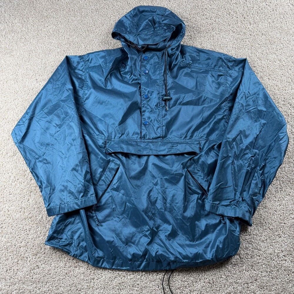 Vintage Eddie Bauer Jacket Mens Large Blue Sac Anorak Packable Hooded Nylon